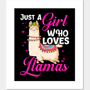 Funny Just A Girl Who Loves Llamas Cute Women Lama Posters and Art